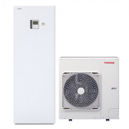Термопомпа Toshiba Estia AIO HWT-1101HRW-E / HWT-1101F21MM3W-E, 11.0 kW, R32, 2-зонова, (с вграден бойлер 200 л.)