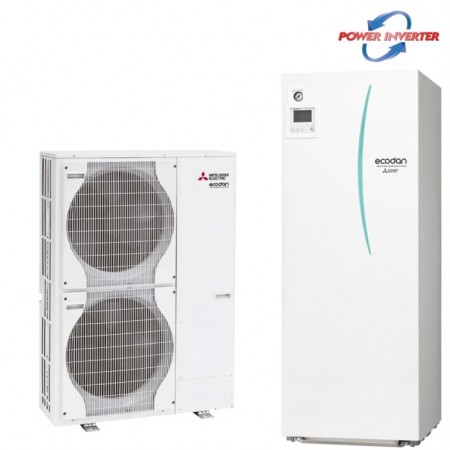 Термопомпа Mitsubishi Electric ERST20C-VM2D/PUHZ-SW120VHA, с вграден бойлер 200 л, отопление, охлаждане и БГВ, 16 kW, R410A, A++