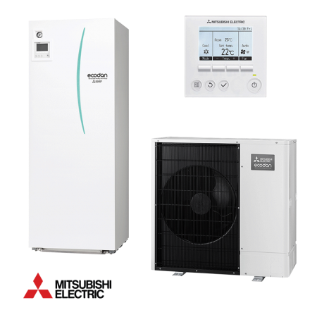 Термопомпа Mitsubishi Electric ERST20C-VM2D/PUHZ-SHW112VAA ZUBADAN, с вграден бойлер 200 л, отопление, охлаждане и БГВ, 11.2 kW, R410A, A++